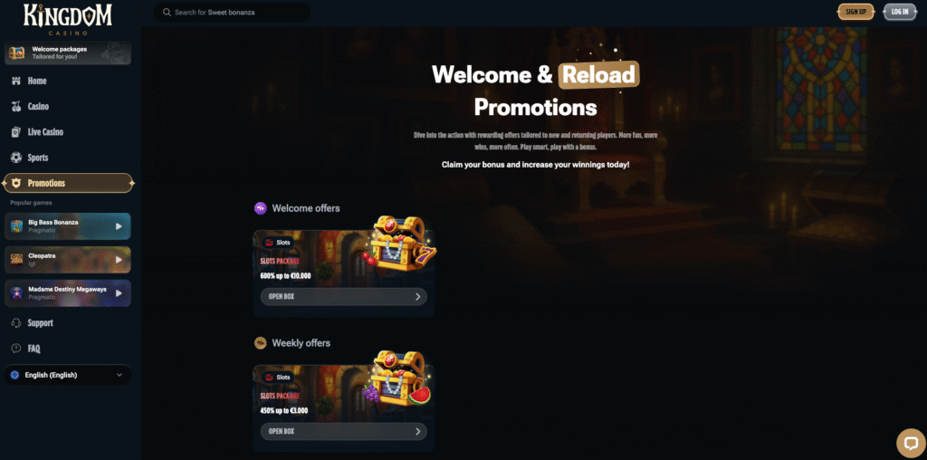 Kingdom Casino promotions.