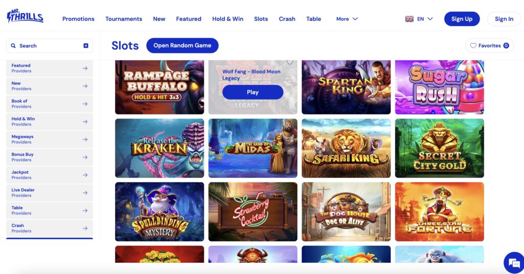 Mr Thrills Casino games
